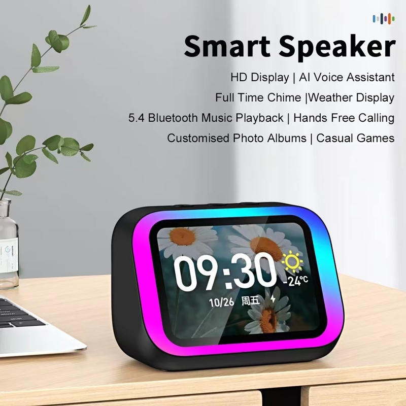 Rgb Light Strip - KI-Sprachassistent Bluetooth-Lautsprecher mit RGB-Farbbeleuchtung, Wecker, LED-Bildschirm,