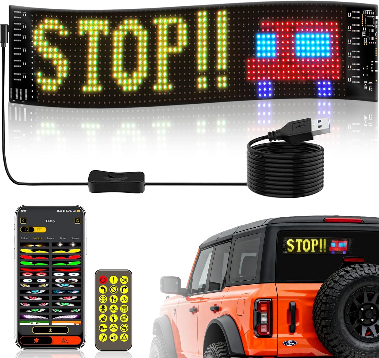 Rgb Light Strip - LED-Autoschild Flexibles LED-Matrix-Panel 5V USB LED-Leuchtschilder