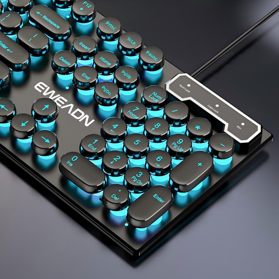 Pc Gaming Keyboards - EWEADN Schreibmaschinen-Gaming-Tastatur, 104-Tasten, runde Retro-Punk-Tastenkappen, blaue
